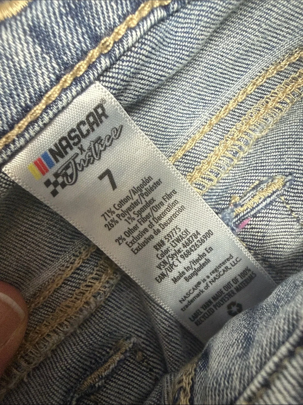 Justice Blue Denim Flare Jeans with Check-Trim and Pastel Bandana nascar